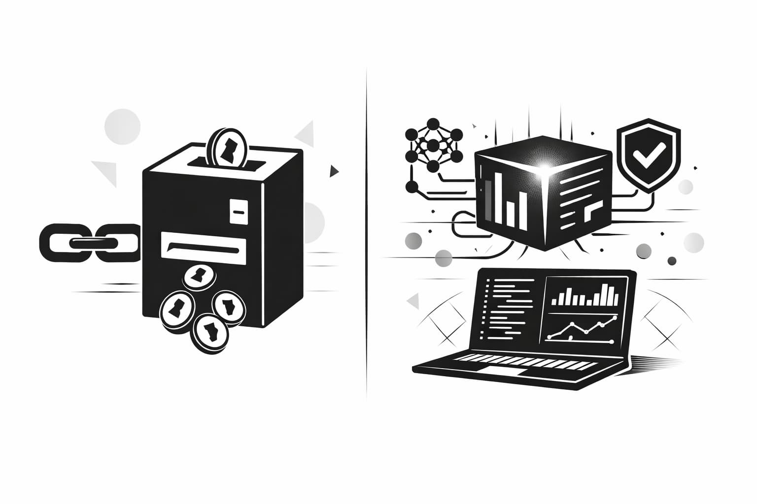 Illustration of AI-assisted smart contract workflow with data inputs and auditing shield