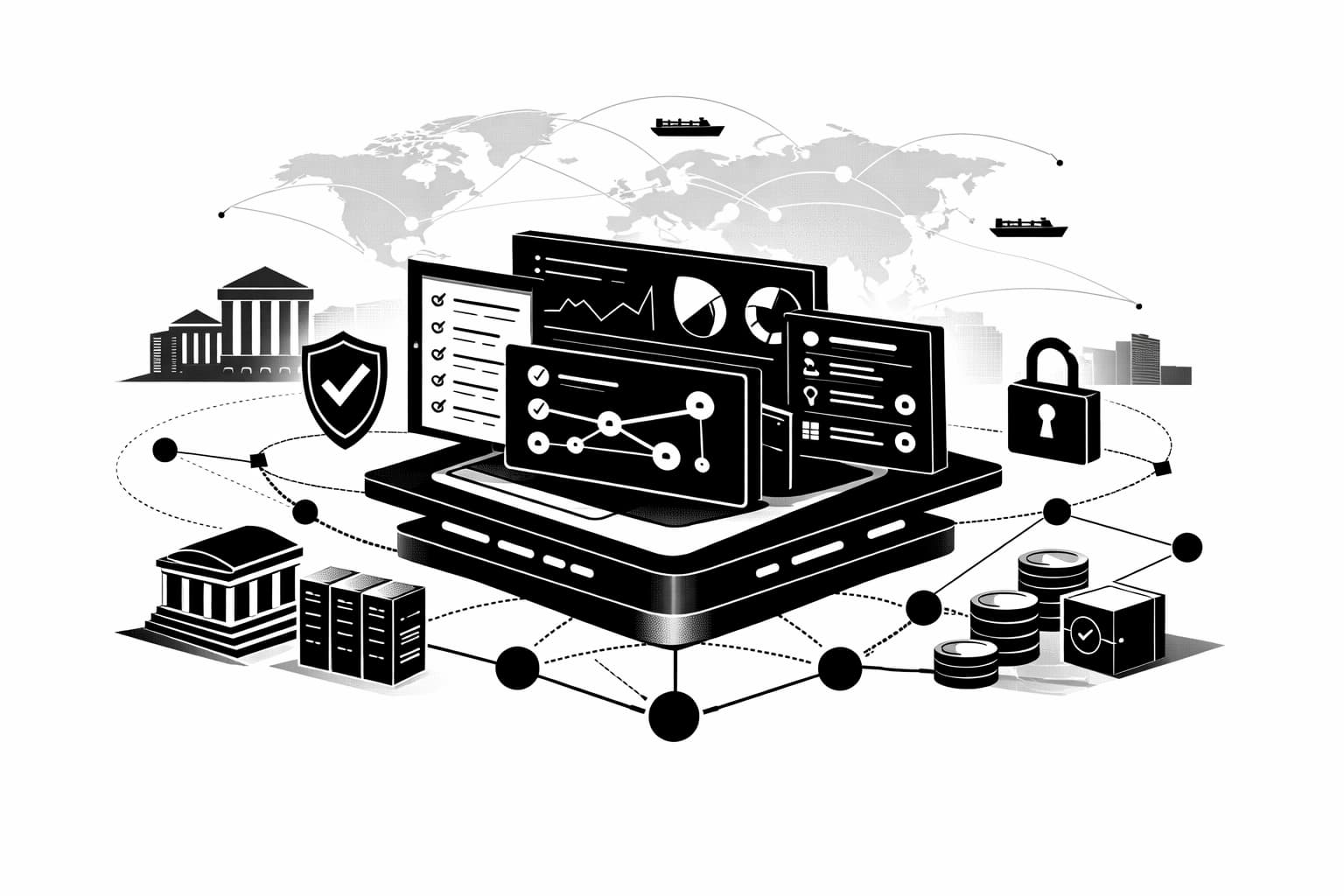 Enterprise stablecoin platform illustration showing compliance, security, and payment infrastructure connections