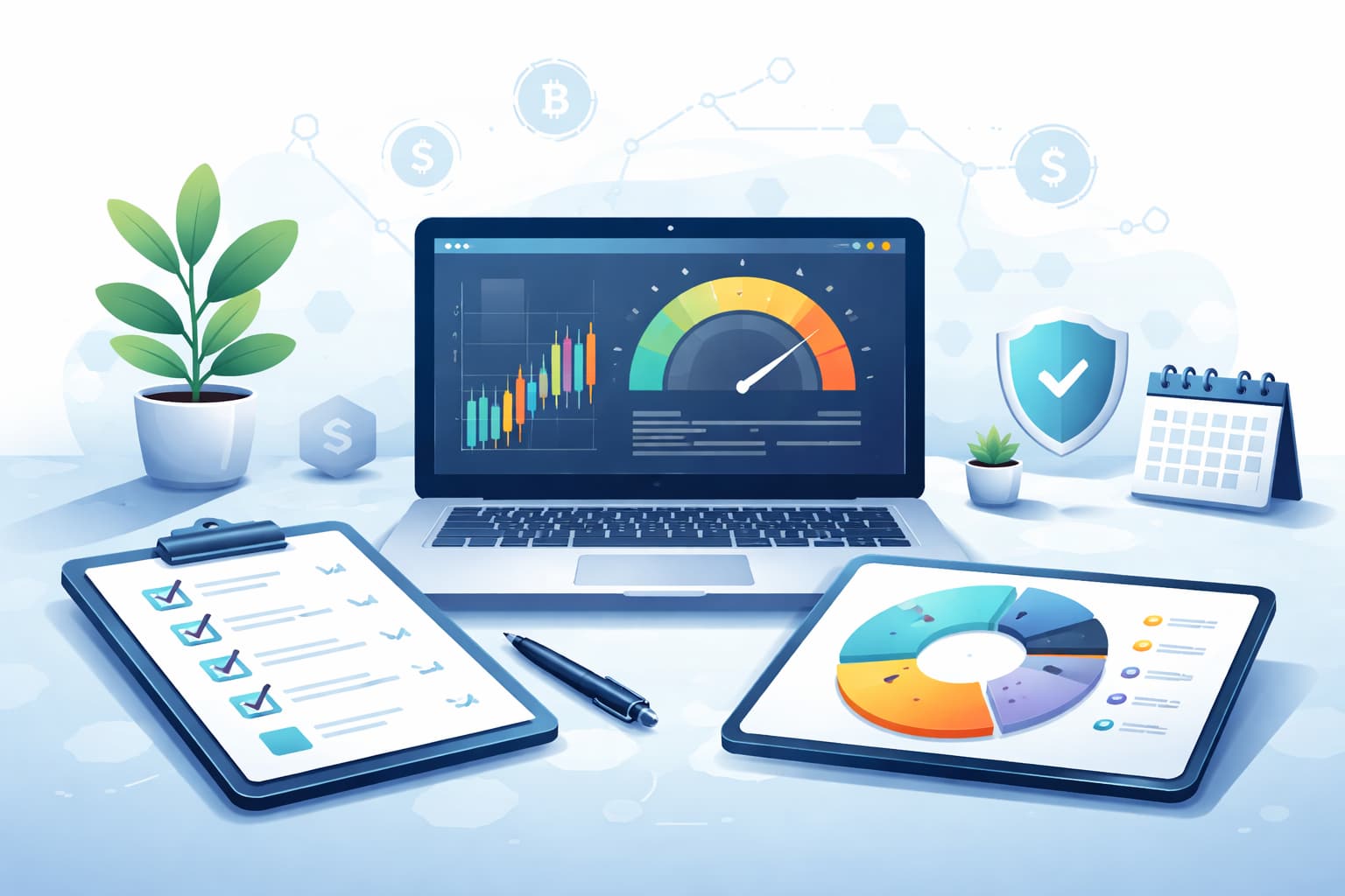 Investor workspace showing portfolio allocation, checklist, and risk controls for crypto presales