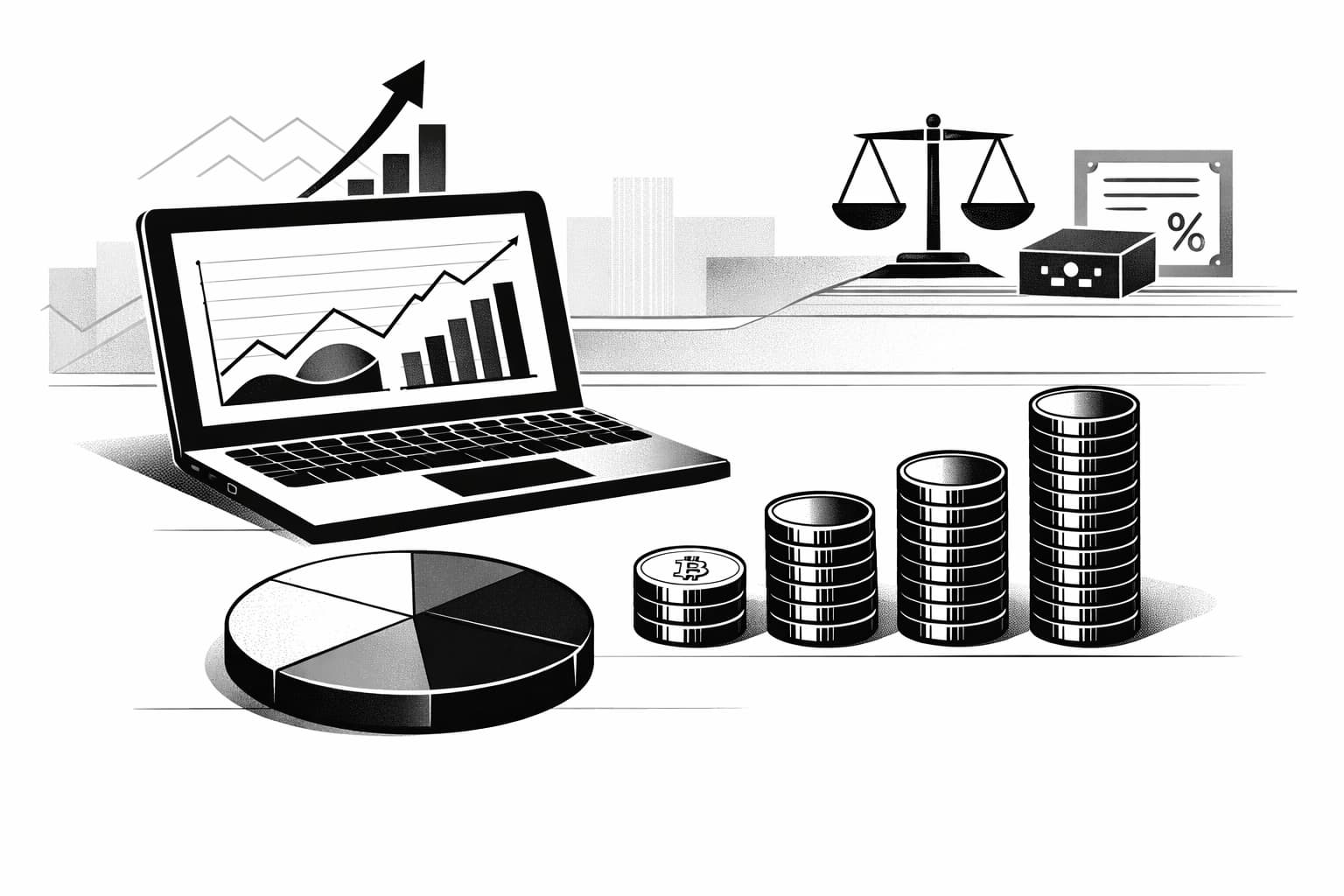 Illustration of portfolio allocation sizing with small bitcoin position scenarios and charts