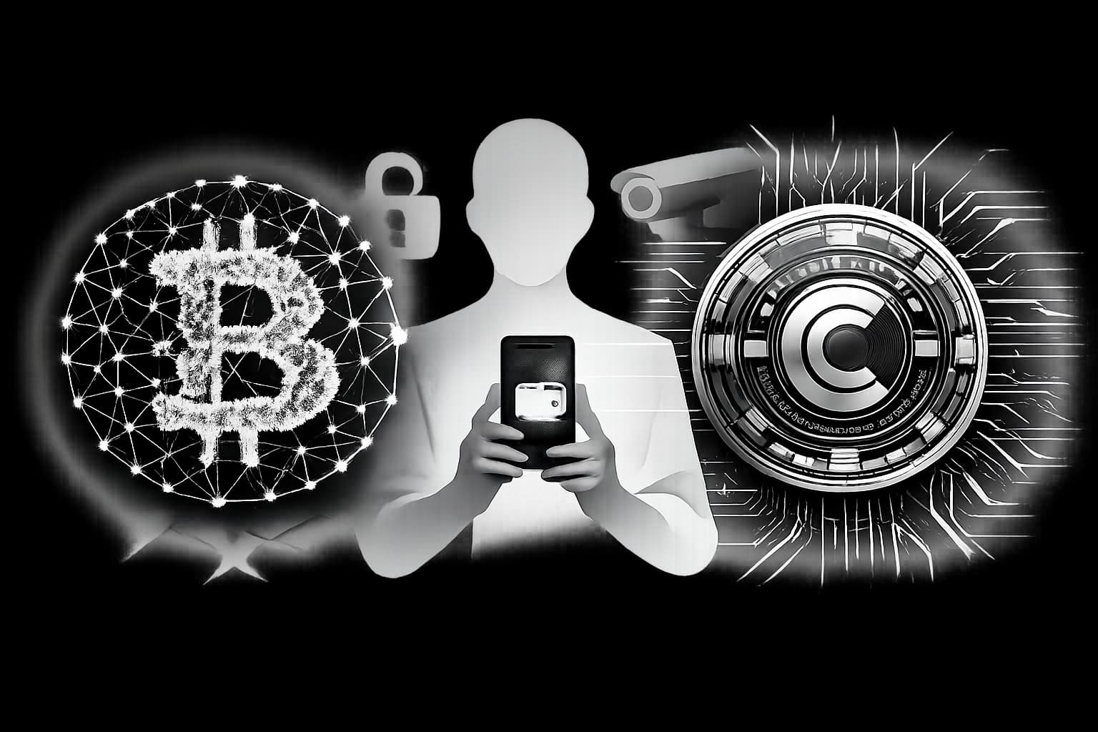 Bitcoin versus CBDC imagery showing privacy, control, and financial freedom tension