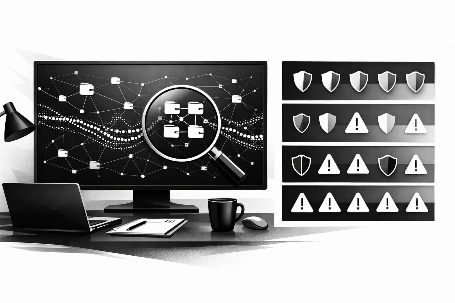 Illustration of blockchain transaction tracing with clustered wallets and risk analysis dashboard