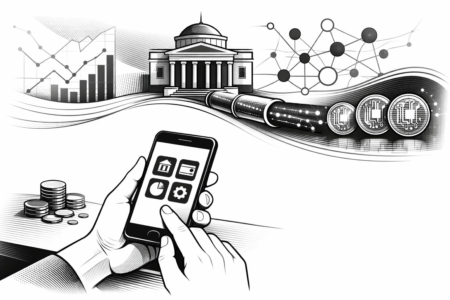 Saver holding digital wallet as coins shrink under central bank policy signals