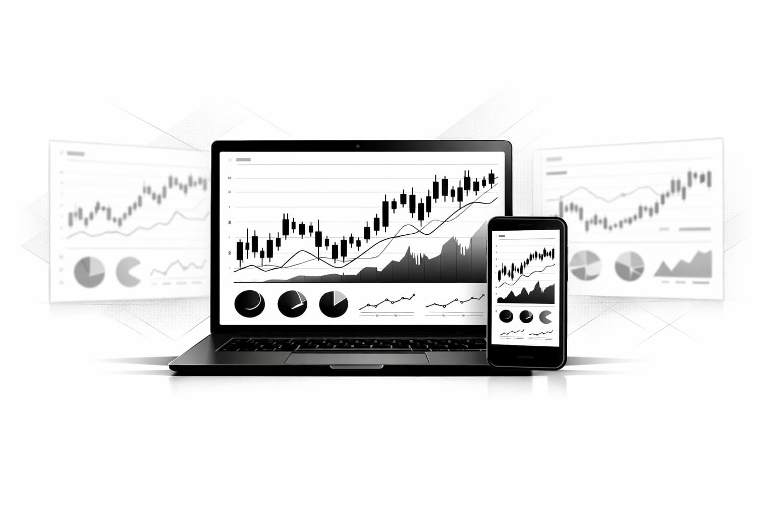 Laptop and phone displaying crypto charts, suggesting a price tracker comparison review