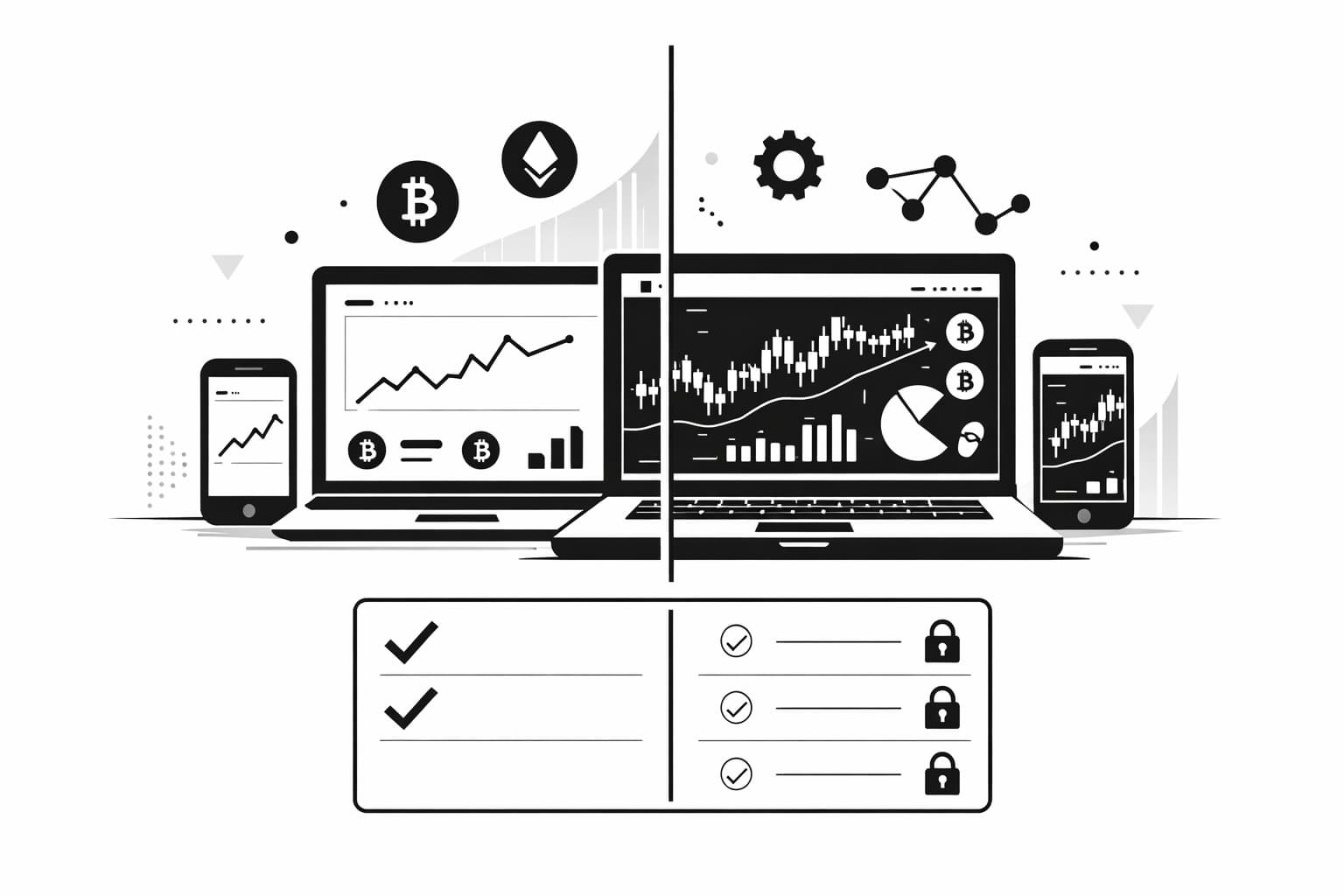 Illustration comparing free crypto tracker features versus paid API and premium access