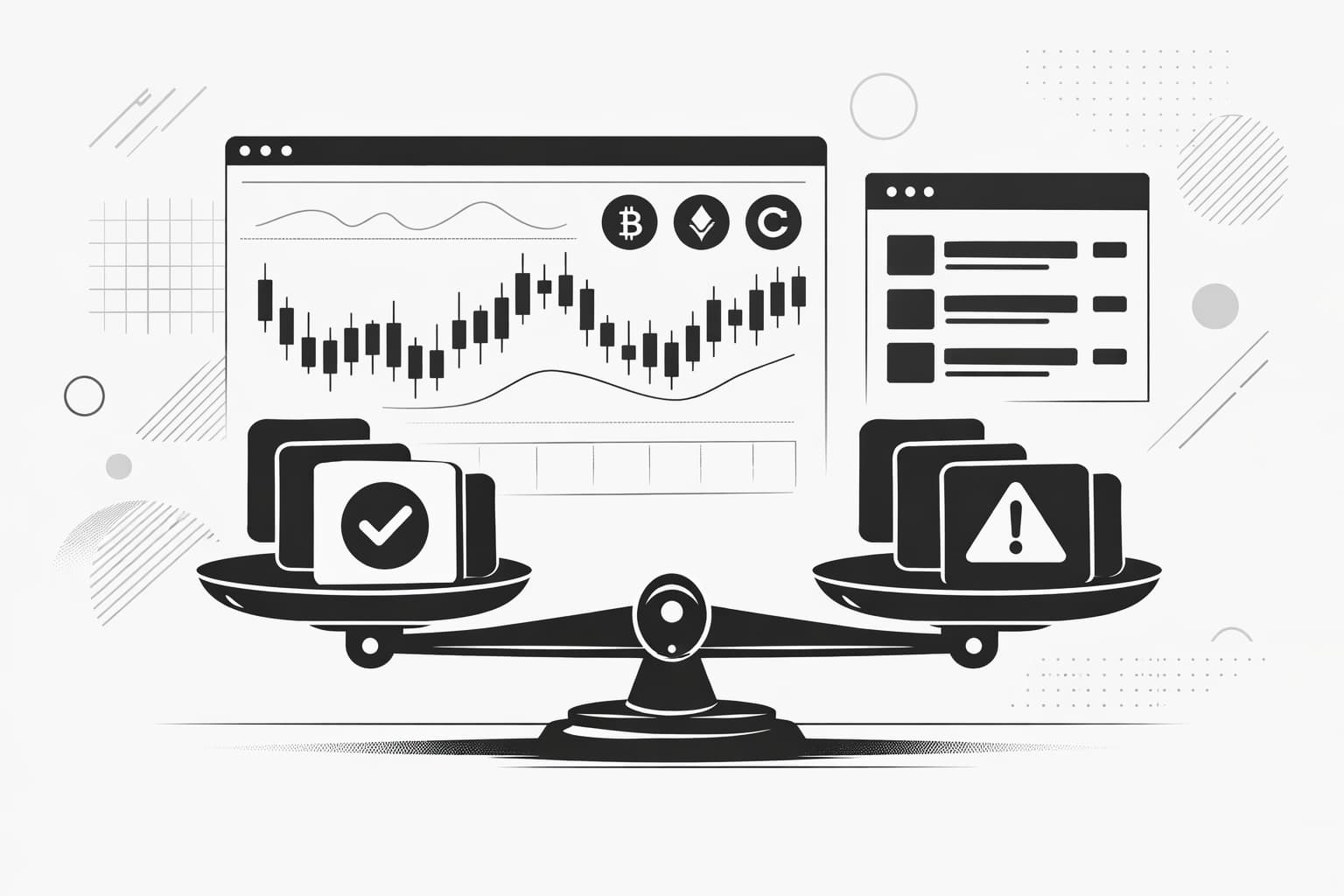 Balanced verdict illustration comparing crypto price trackers with pros and cons