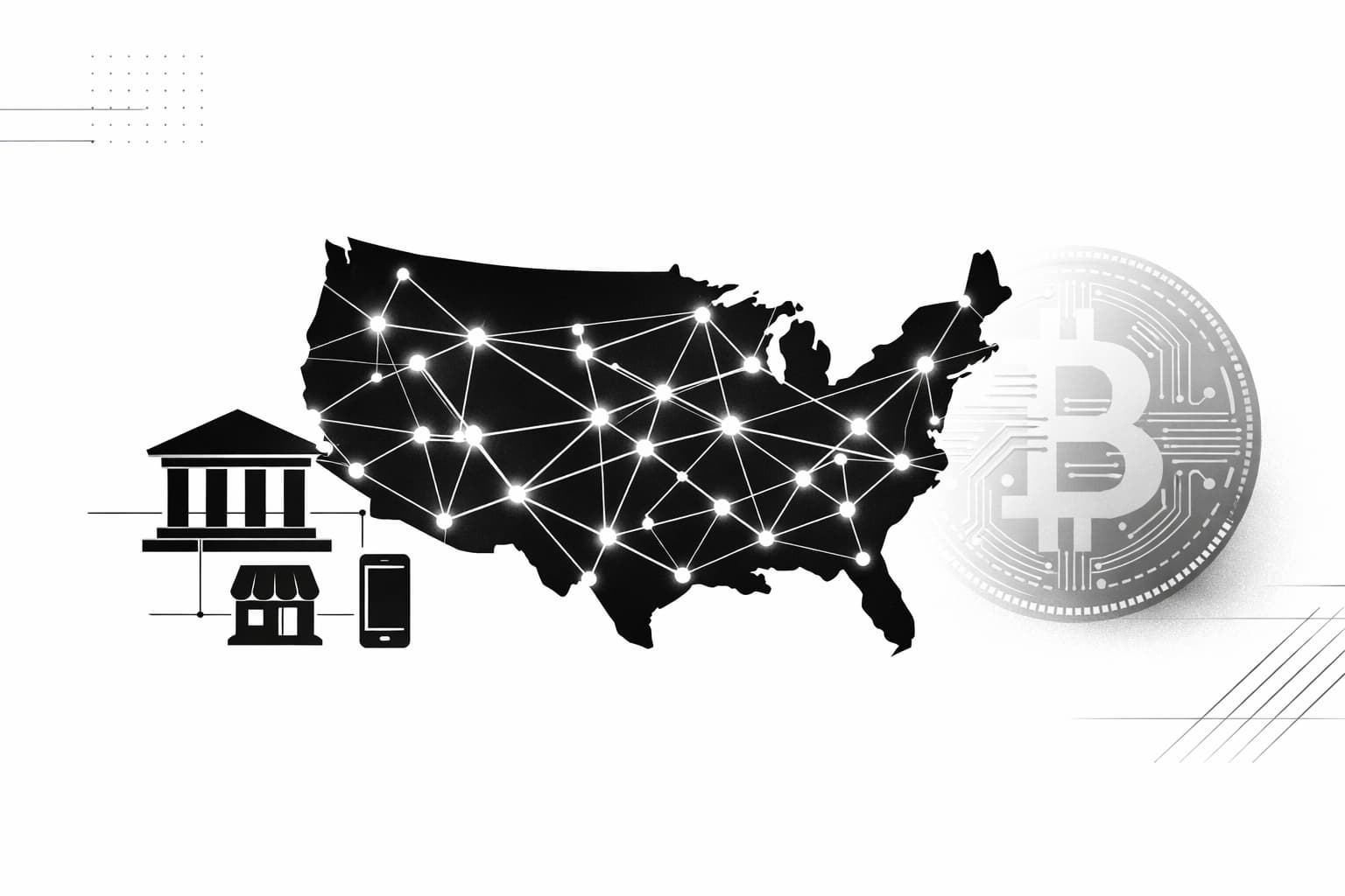 Illustration of US instant payment network contrasted with a faded digital dollar concept