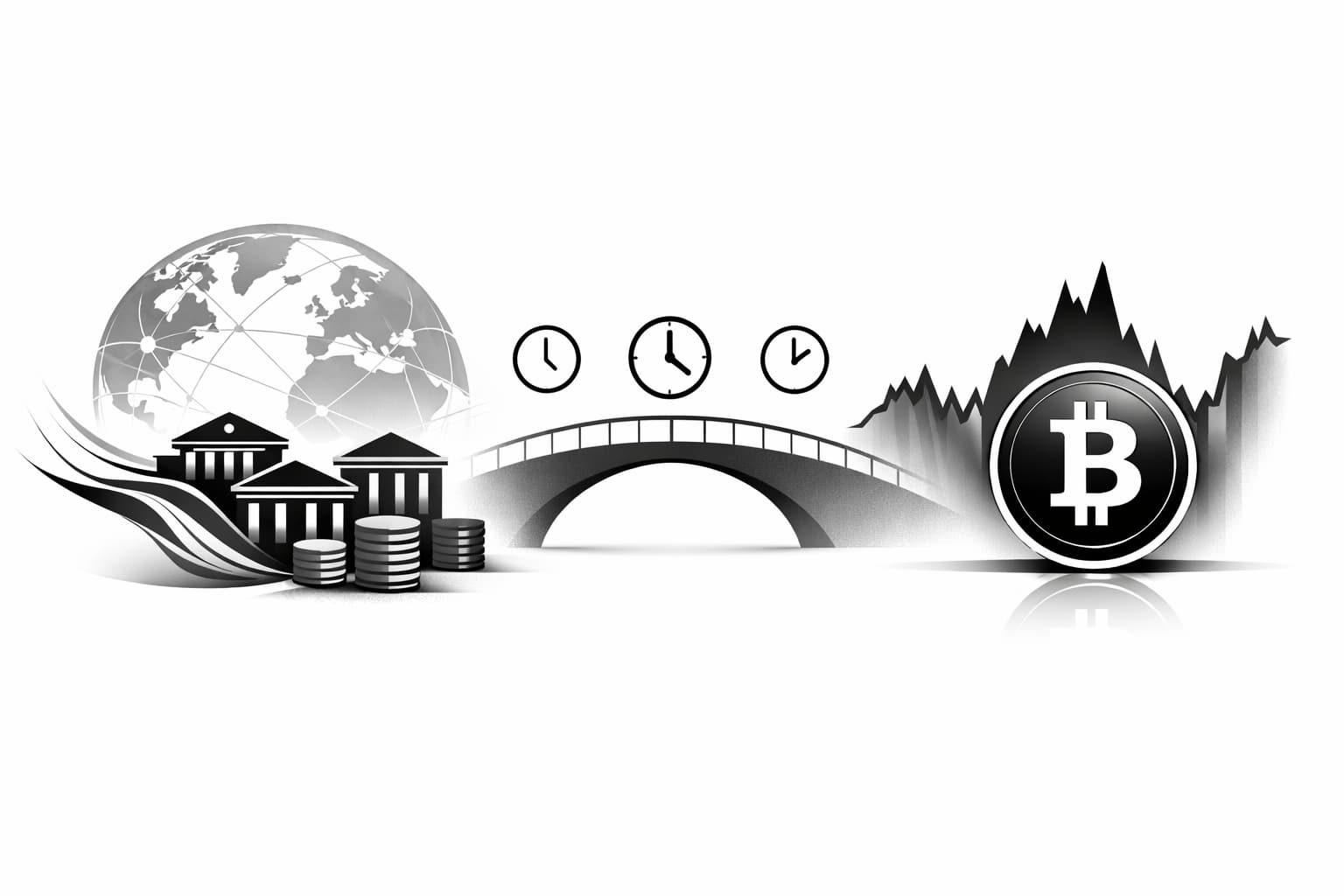 Illustration linking global liquidity flows to Bitcoin price with lag effects