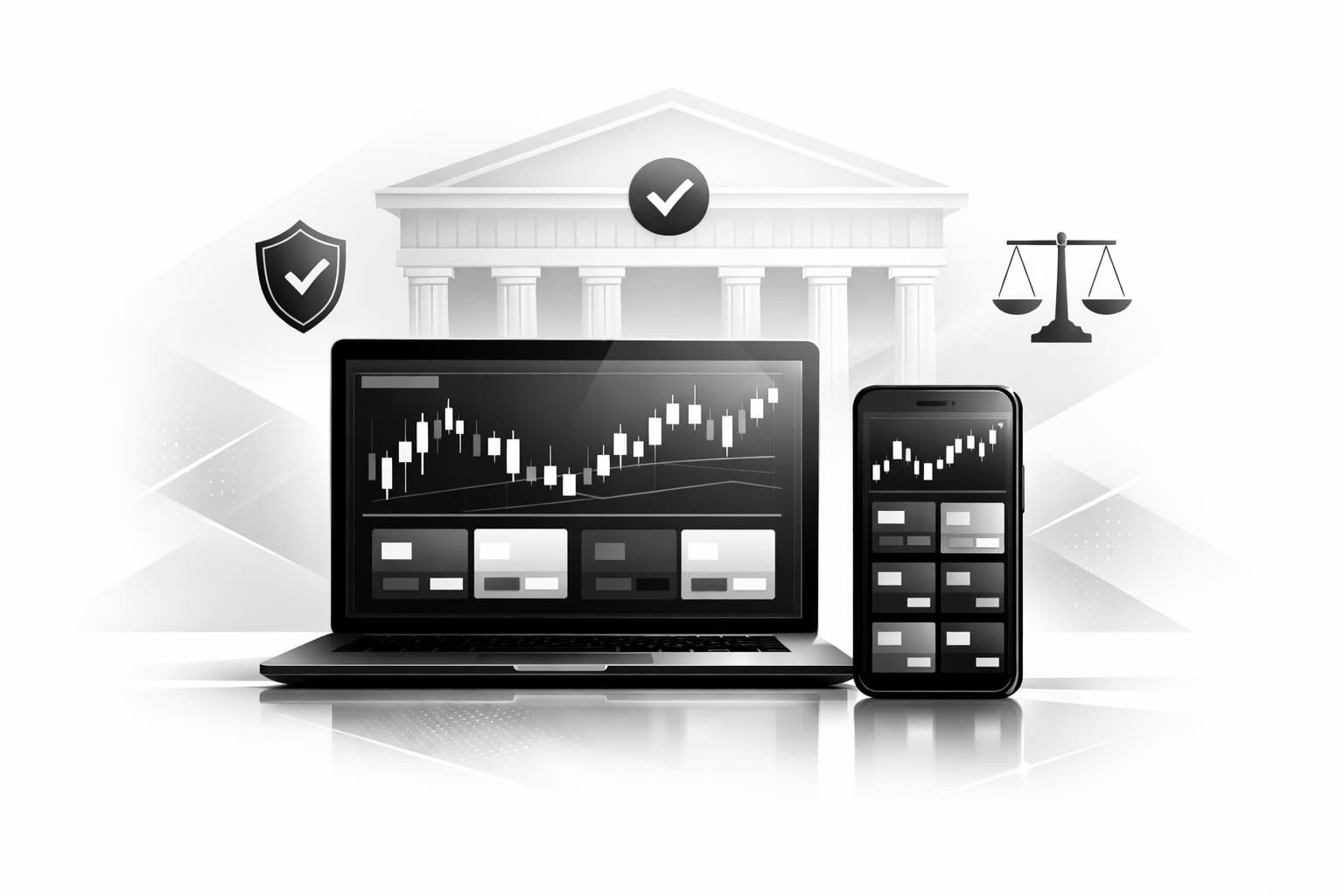 Laptop showing prediction market charts with US regulation symbols in background