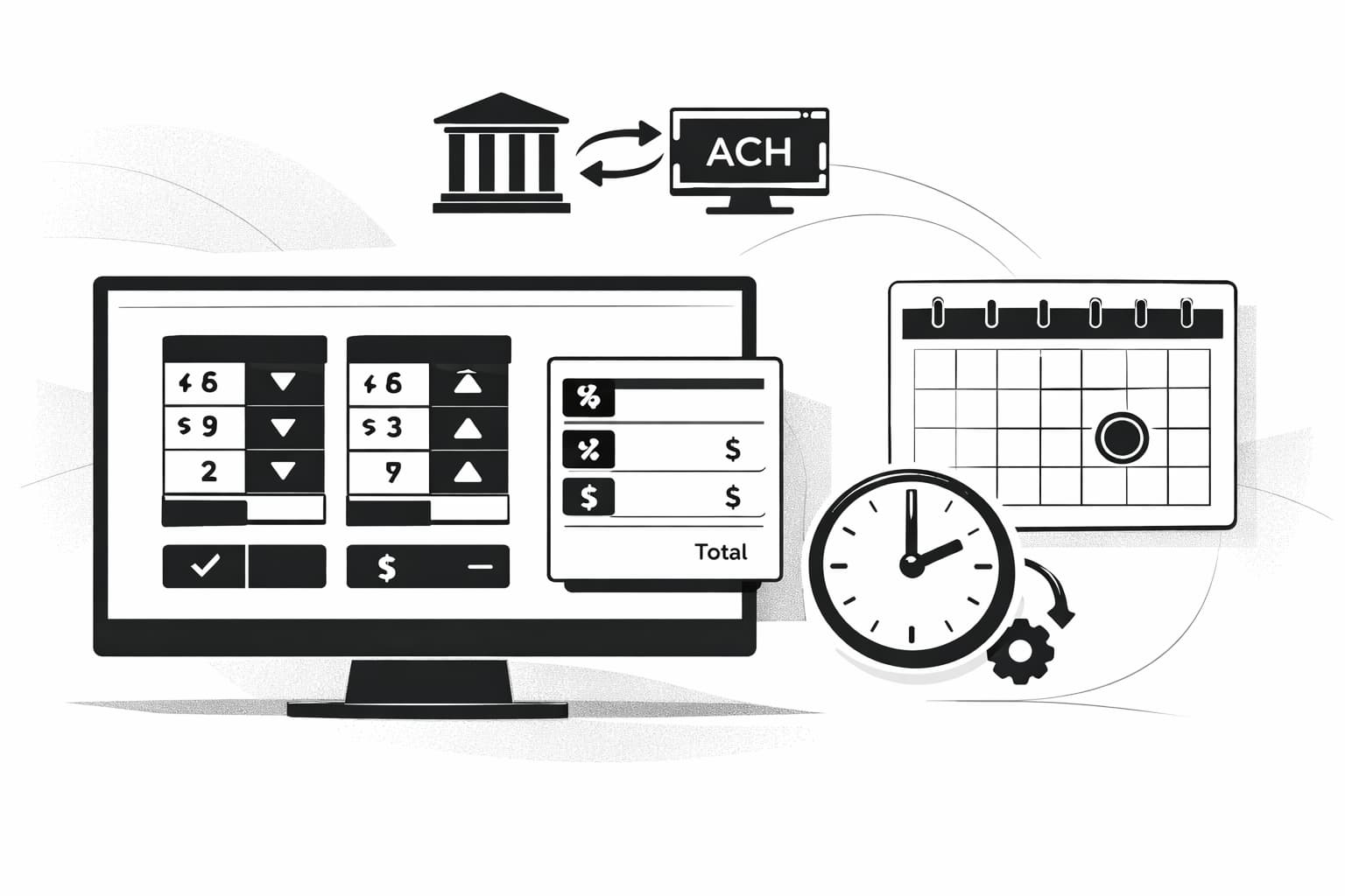 Kalshi fees, deposits, and payout timeline illustrated with trading dashboard and bank icons
