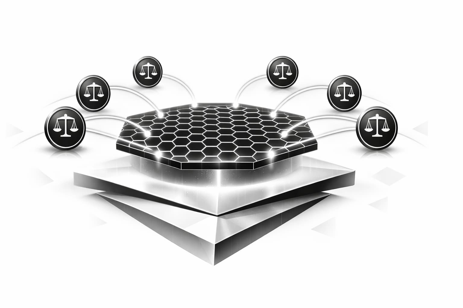 Polygon Layer 2 network with stablecoin tokens connected in a glowing mesh