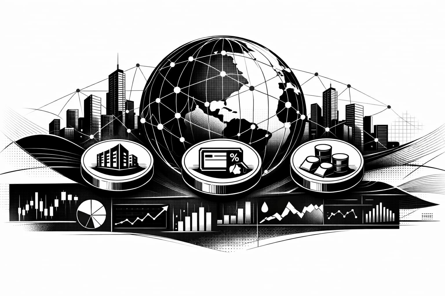 Futuristic city and blockchain network illustrating real-world asset tokenization market news