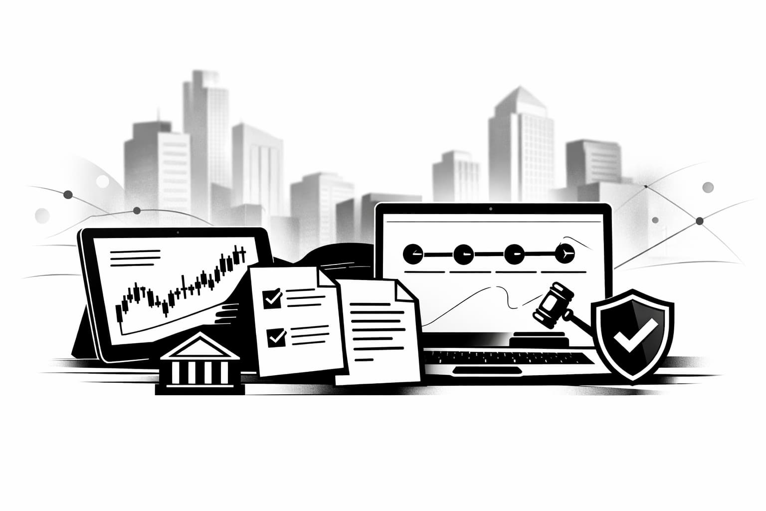 Illustration of SEC altcoin ETF filings tracker with charts and compliance icons