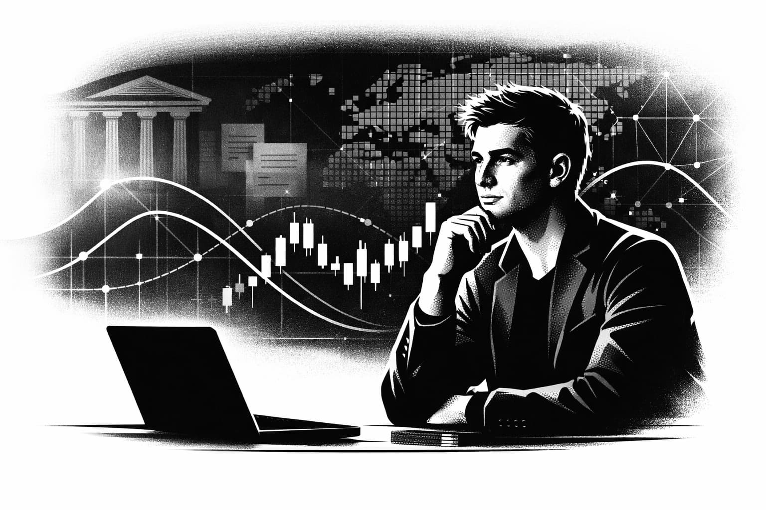 Illustration of a tech founder with prediction market data and regulatory backdrop