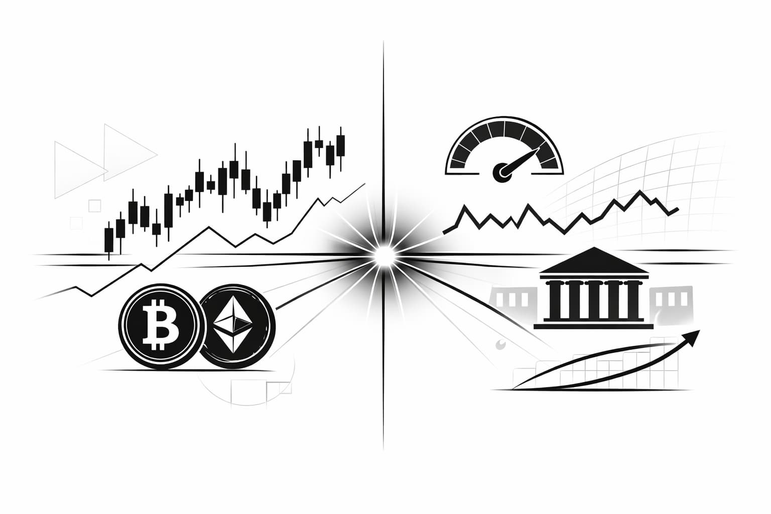 Crypto charts connected to macro indicators like rates, inflation, and central banks
