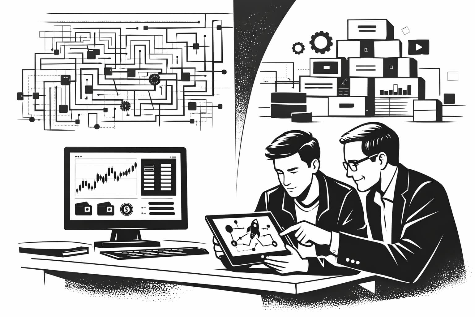 Mentor guiding founder comparing white label exchange kit versus custom build path
