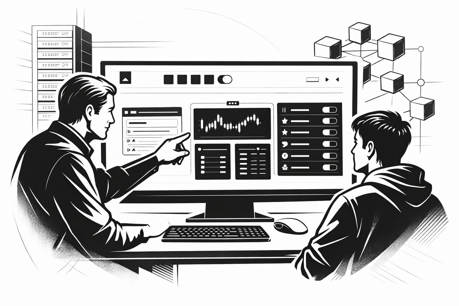 Mentor guiding operator branding a white-label crypto exchange interface and settings