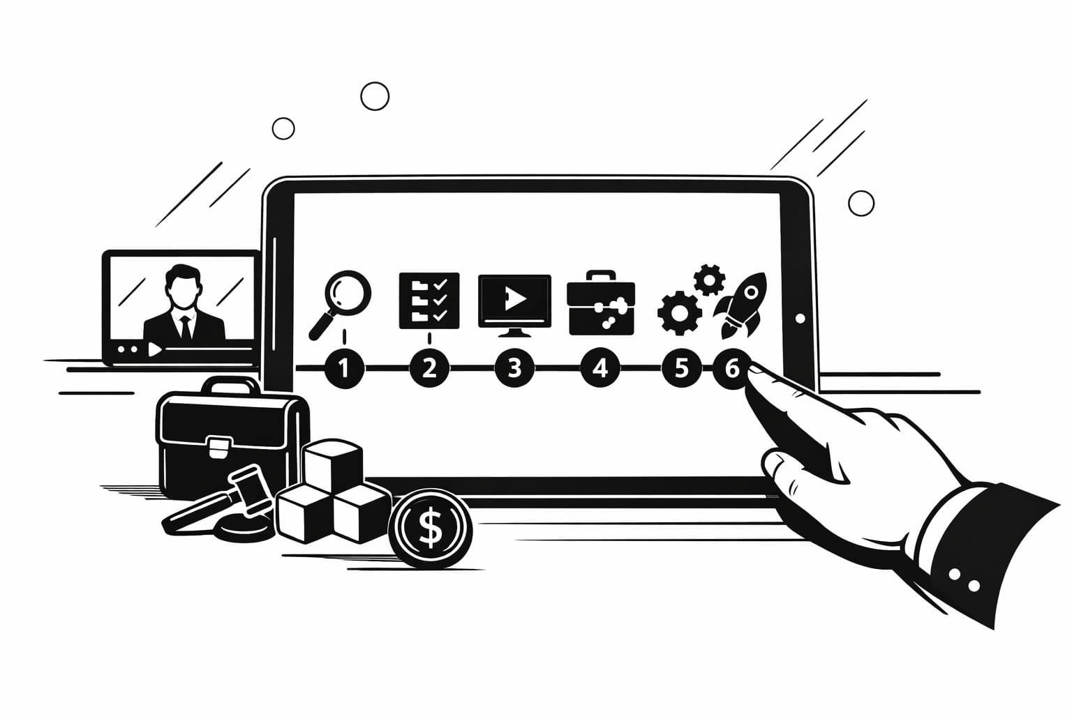 Six-step roadmap illustration for launching a white label crypto exchange