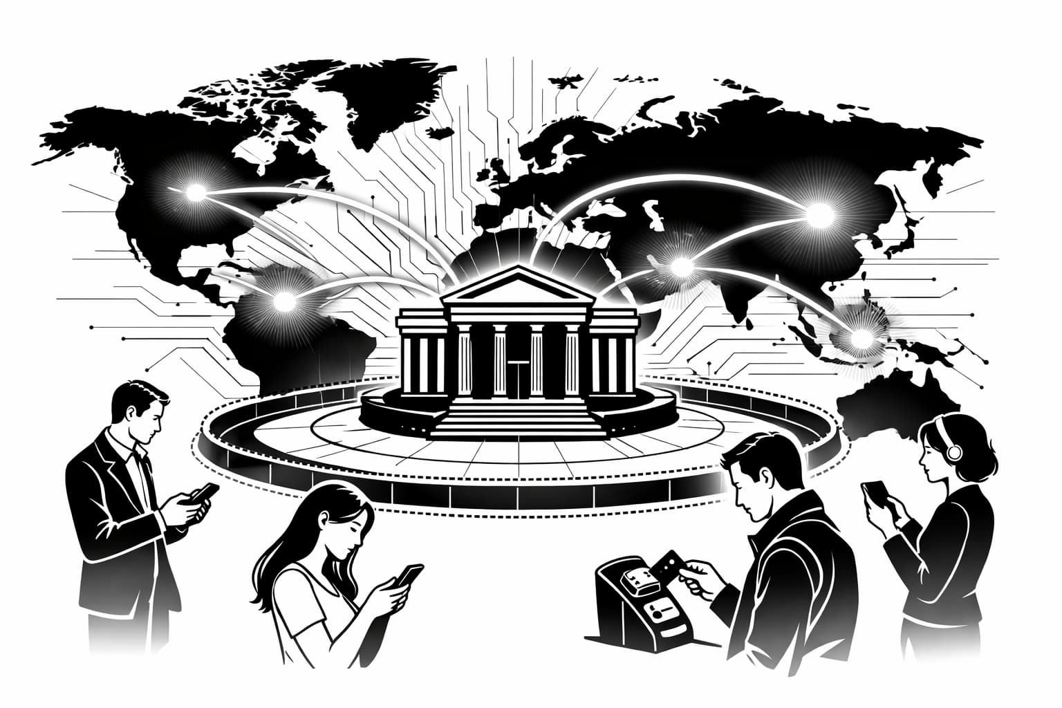 Central bank linked to world map and digital payments during CBDC pilot