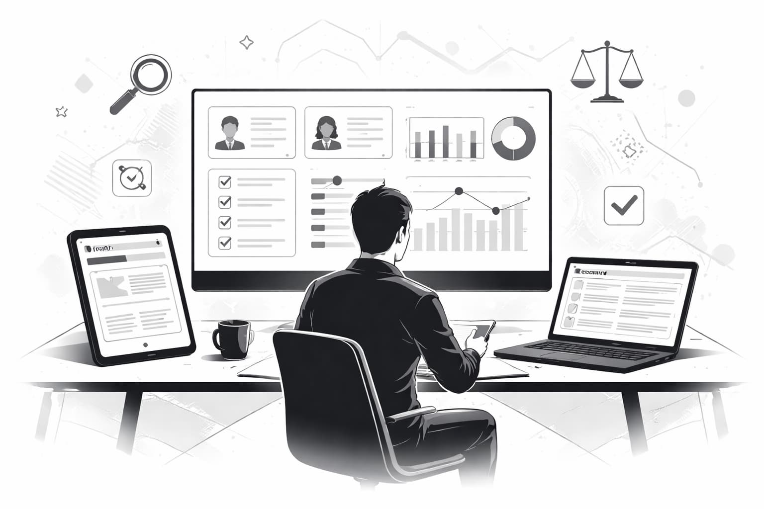Token holder comparing delegate dashboards, proposal pages, and forum discussions before delegating