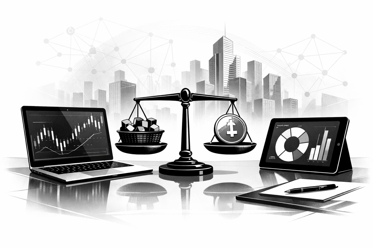 Analyst dashboard comparing crypto ETF basket exposure with digital asset market signals