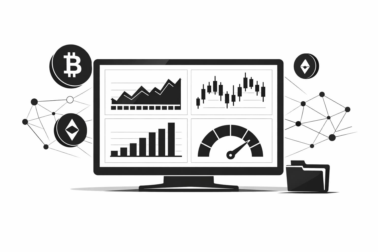 Clean finance dashboard illustration summarizing FDIG ETF key performance and trading metrics