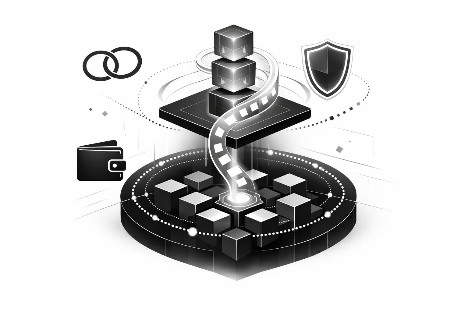 Futuristic illustration of Layer-2 blockchain rollup with zero-knowledge proof network flow