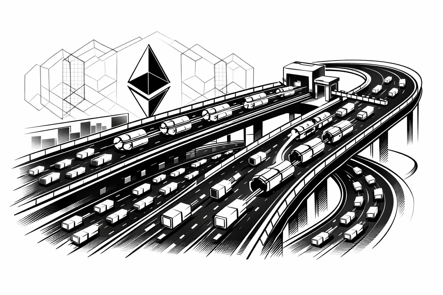 Illustration of Linea as an express lane speeding Ethereum transactions securely