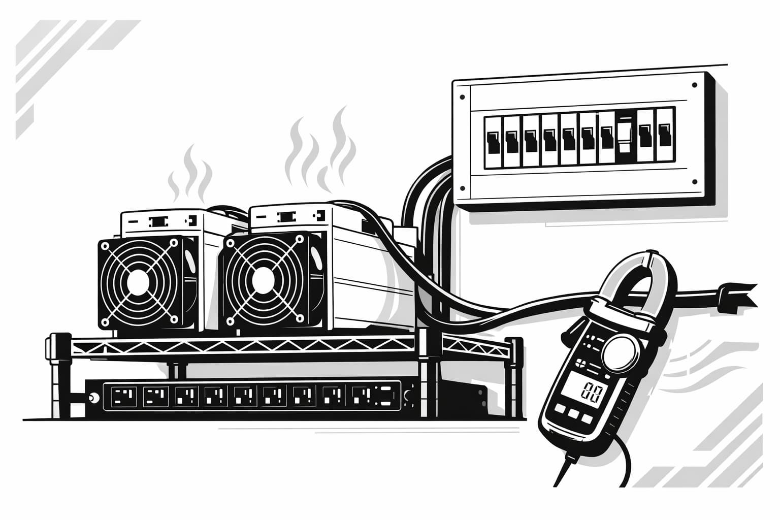 Safe home mining setup with dedicated circuit, PDU, and power measurement tools