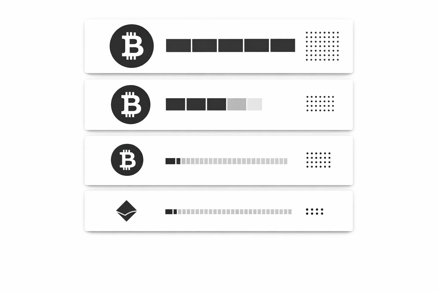 Visual hierarchy of Bitcoin units from BTC down to satoshis in scale