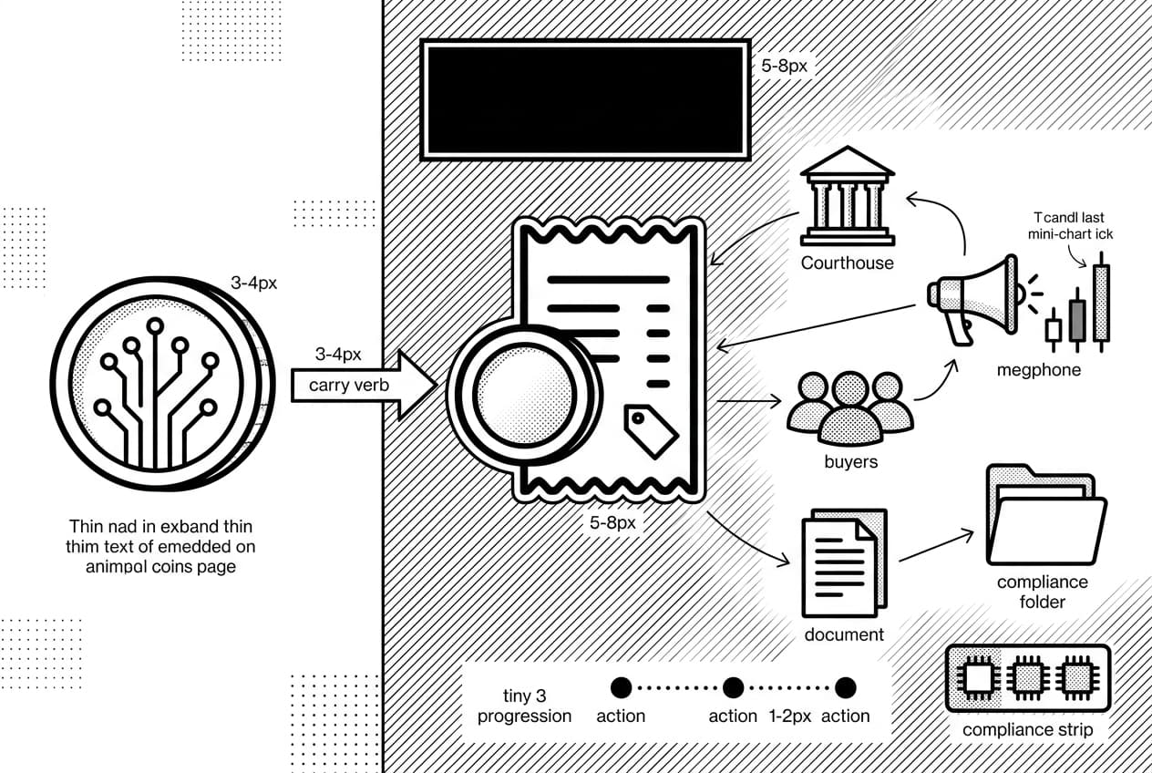 Monochrome securities law crypto infographic separates TOKEN from TRANSACTION using HOWEY TEST factors.