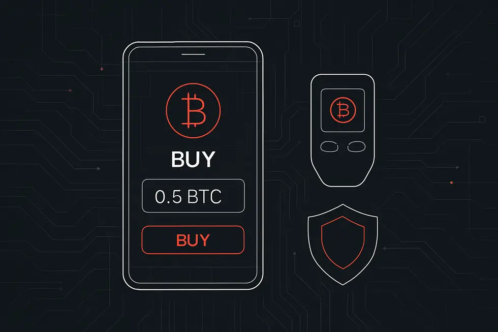 Wireframe globe and Bitcoin icons illustrate the concept of global, peer-to-peer money.