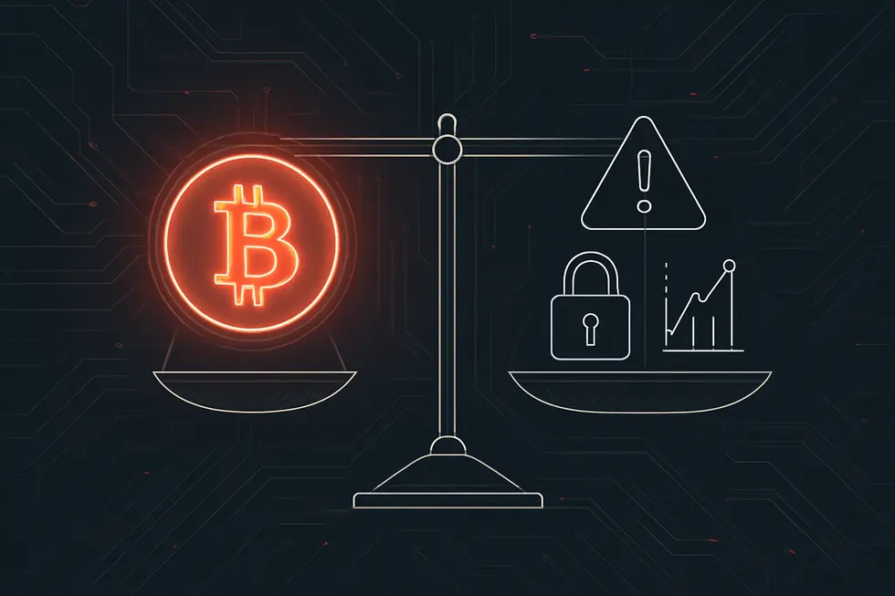 Wireframe globe and Bitcoin icons illustrate the concept of global, peer-to-peer money.