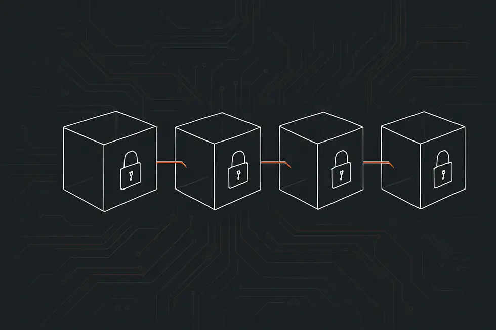 A simple digital diagram illustrating blocks chained together to represent blockchain structure.