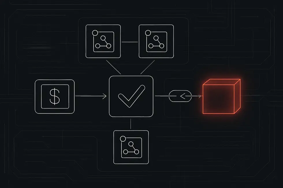 A simple digital diagram illustrating blocks chained together to represent blockchain structure.