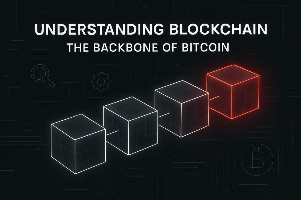 Wireframe globe and Bitcoin icons illustrate the concept of global, peer-to-peer money.