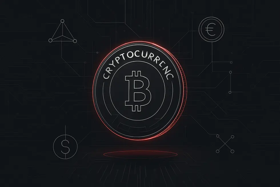 A digital coin symbolizing the concept of cryptocurrency on a futuristic network background.