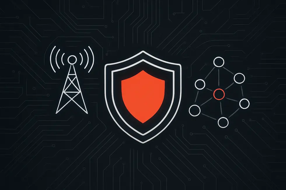 Wireframe-style depiction of devices in a decentralized infrastructure network.