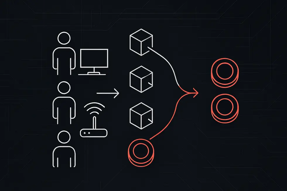 Wireframe-style depiction of devices in a decentralized infrastructure network.