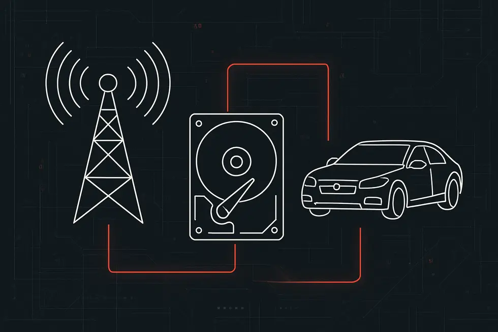 Wireframe-style depiction of devices in a decentralized infrastructure network.