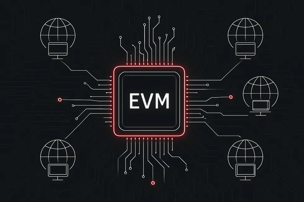 The EVM acts as a global computer running on thousands of interconnected nodes around the world.