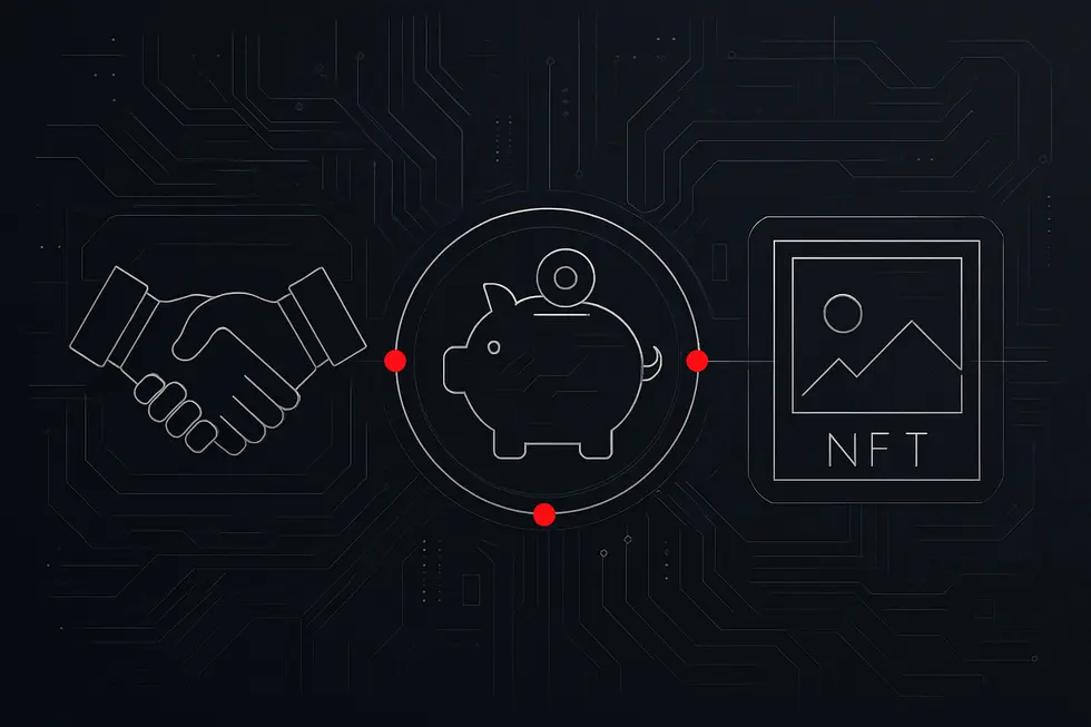 A wireframe digital vending machine illustrating how smart contracts automate agreements.