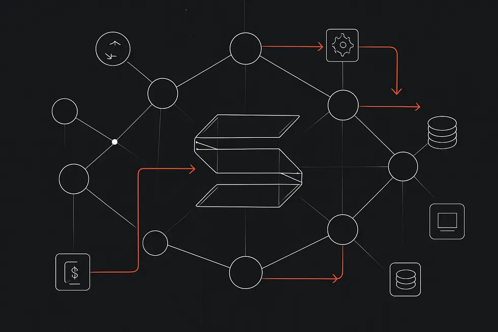 A minimalist schematic of Solana’s interconnected blockchain network.