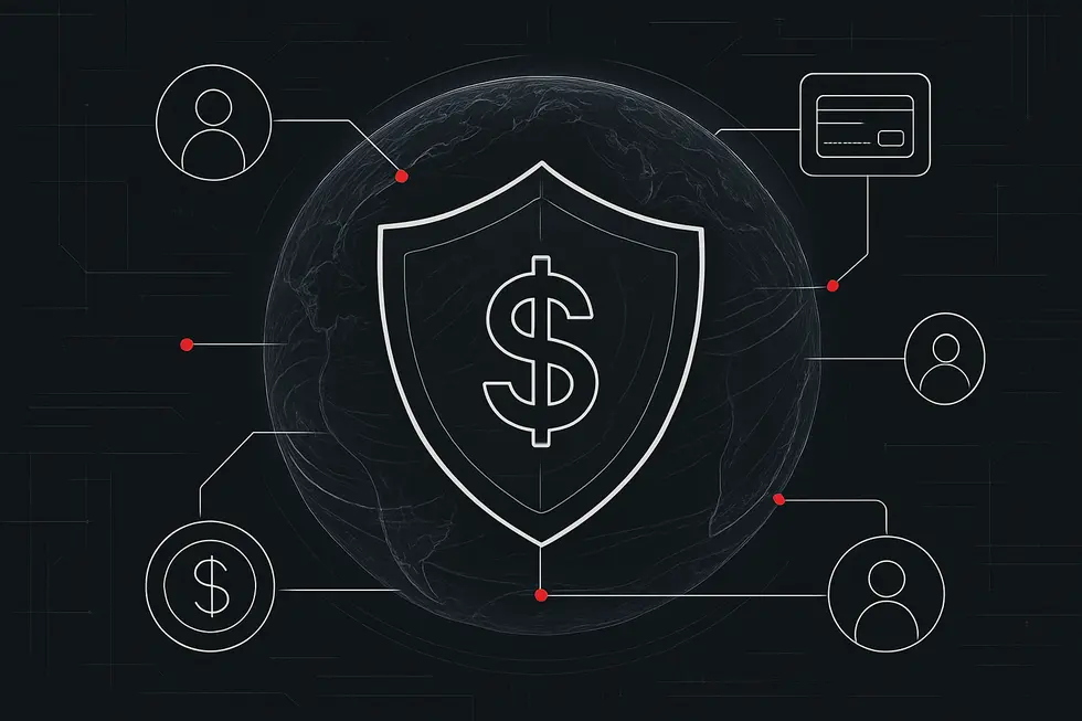 A stablecoin symbol securely balanced on a digital stack of dollar bills.