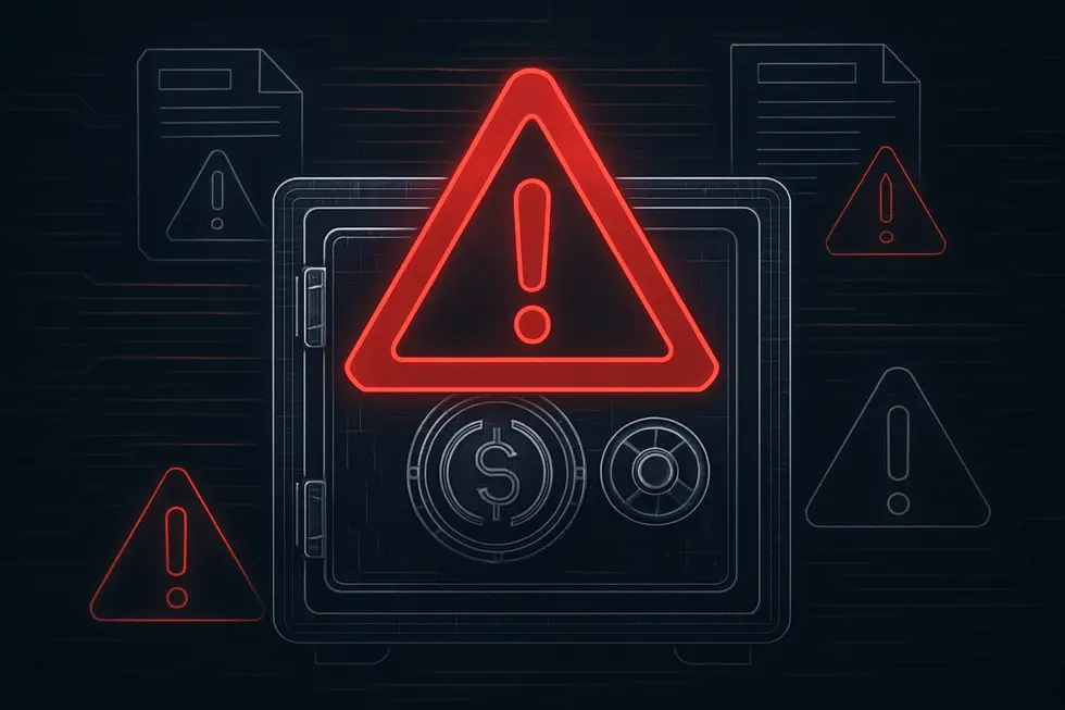 A stablecoin symbol securely balanced on a digital stack of dollar bills.
